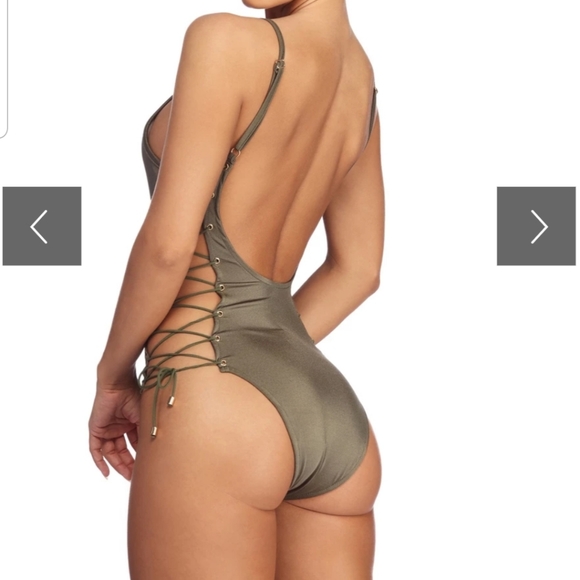 Lace side to side swimsuit - olive - Picture 3 of 3